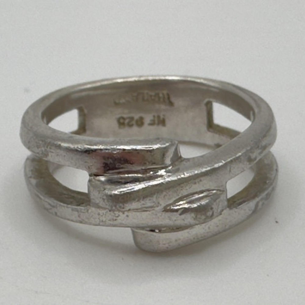 Sterling Silver Double Band Wrap Ring Size 7.75 Modernist‎ Brutalist 925 NF